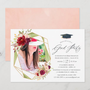 Burgundy and Blush Geometric Graduation Party Invitation