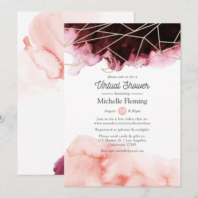 Burgundy and Blush Geometric Virtual Bridal Shower Invitation (Front/Back)