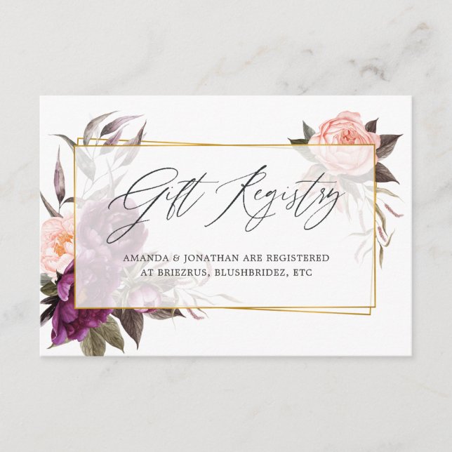 Burgundy and Blush Geometric Wedding Gift Registry Enclosure Card (Front)