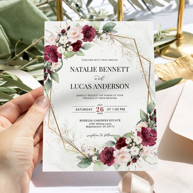 Burgundy and Blush Geometric Wedding Invitation (Creator Uploaded)