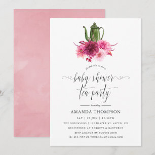 Burgundy and Blush Pink Baby Shower Tea Party Invitation