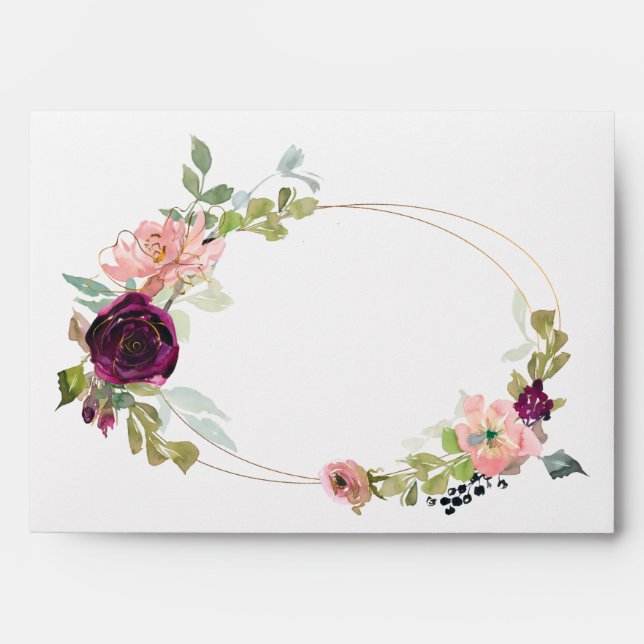 Burgundy and Blush Pink Floral Decorated Envelope (Front)