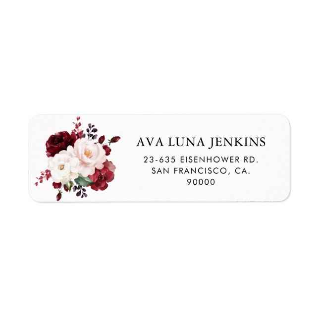 Burgundy and Blush Pink Floral Return Address (Front)