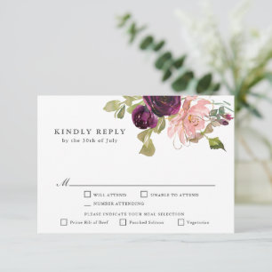 Burgundy and Blush Pink Floral RSVP with Entrees Card