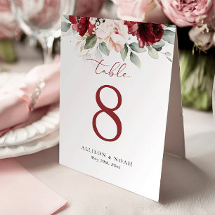 Burgundy and Blush Pink Floral Table number
