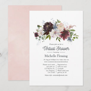 Burgundy and Blush Pink Floral Virtual Baby Shower Invitation