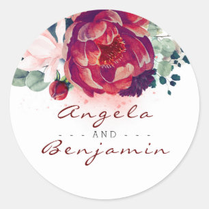 Burgundy and Blush Pink Floral Wedding Classic Round Sticker