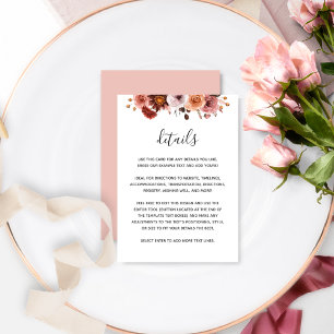 Burgundy and Blush Pink Floral Wedding Details Enclosure Card