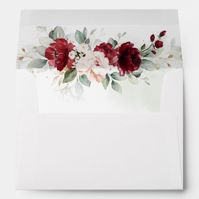 Burgundy and Blush Pink Floral Wedding Envelope (Back (Bottom))
