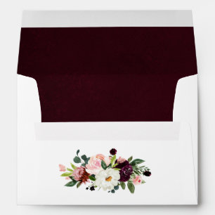 Burgundy and Blush Pink Floral Wedding Envelope