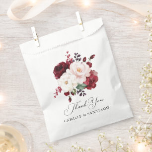 Burgundy and Blush Pink Floral Wedding Favour Bags