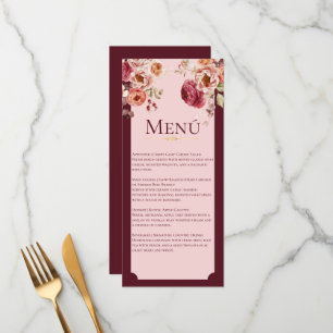Burgundy and Blush Pink Floral Wedding Menu Card