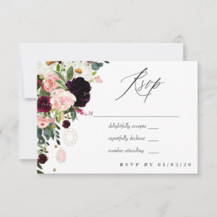 Burgundy and Blush Pink Geometric Gem Wedding RSVP Card