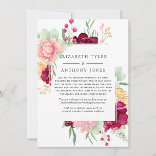 Burgundy and Blush Pink Reduced Wedding Guest List Announcement