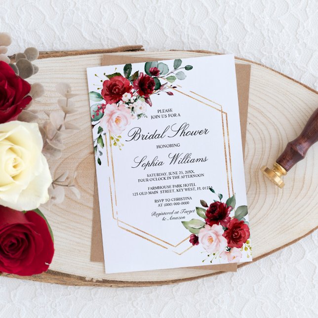 Burgundy and Blush Pink Rose Bridal Shower Invitation (Creator Uploaded)