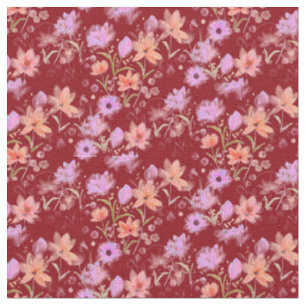 Burgundy and Blush Pink Vintage Floral Pattern Fabric