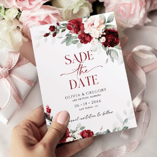 Burgundy and Blush Pink Wedding Save the Date Invitation