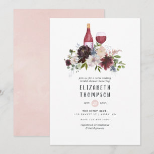 Burgundy and Blush Pink Wine Tasting Bridal Shower Invitation