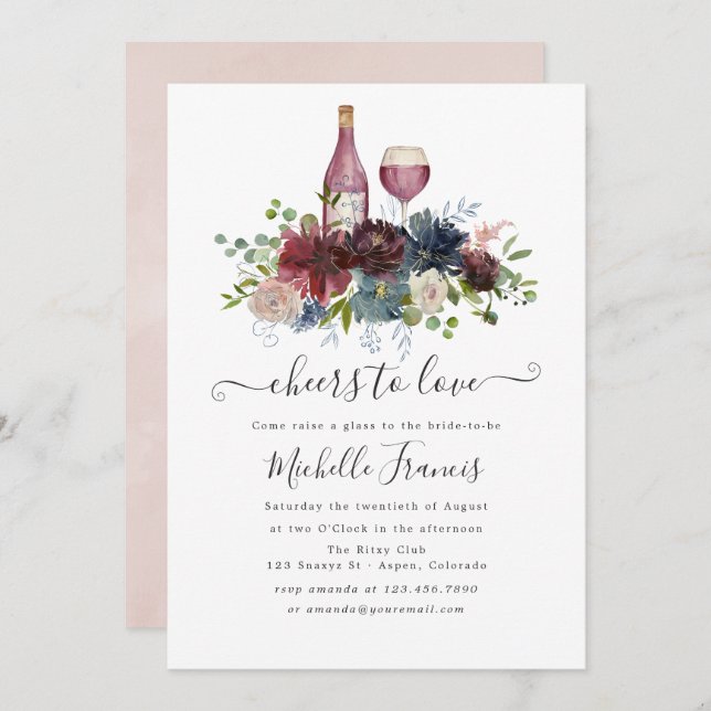 Burgundy and Blush Pink Wine Tasting Invitation (Front/Back)