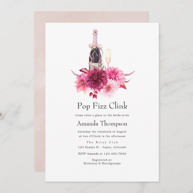 Burgundy and Blush Pop Fizz Clink Bridal Shower Invitation (Front/Back)