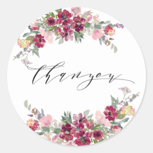 Burgundy and blush roses wedding thank you classic round sticker
