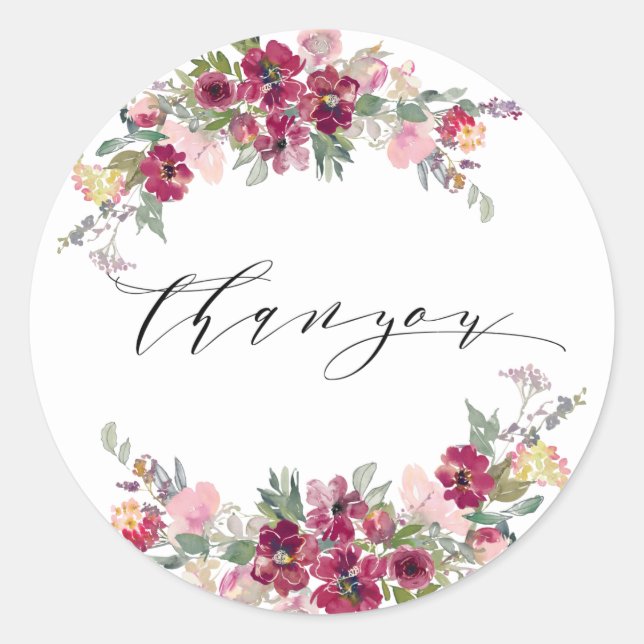 Burgundy and blush roses wedding thank you classic round sticker (Front)