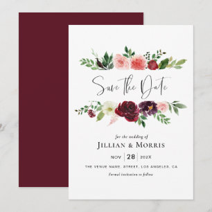 burgundy and blush save the date invitation