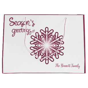 Burgundy and Blush Snowflake Season's Greetings Large Gift Bag