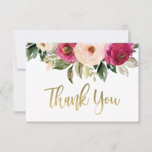 Burgundy and blush thank you card, floral card