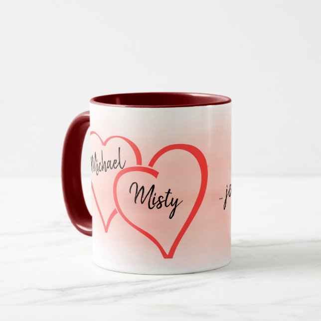 Burgundy and Blush Two Hearts Newlyweds Keepsake Mug (Front Left)