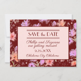 Burgundy and Blush Vintage Floral Save the Date Invitation