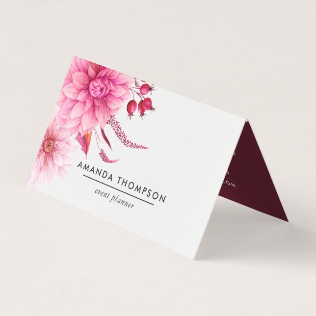 Burgundy and Blush Watercolor Floral Business Card (Front)