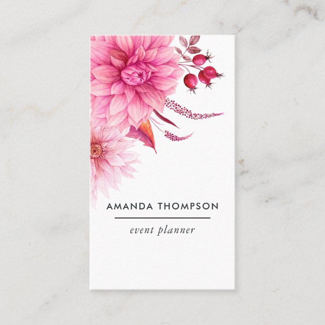 Burgundy and Blush Watercolor Floral Business Card (Front)