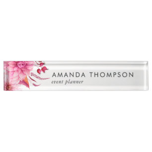 Burgundy and Blush Watercolor Floral Nameplate
