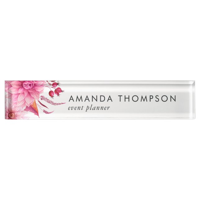 Burgundy and Blush Watercolor Floral Nameplate (Front)
