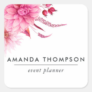 Burgundy and Blush Watercolor Floral Square Sticker