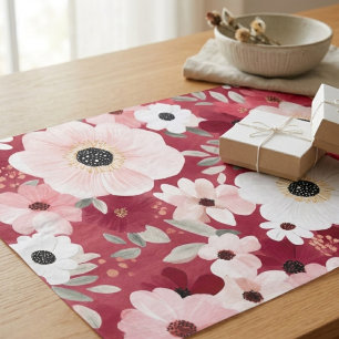 Burgundy and Blush Watercolor Floral Tissue Paper