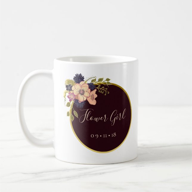 Burgundy and Blush , Watercolor , Flower Girl Coffee Mug (Left)