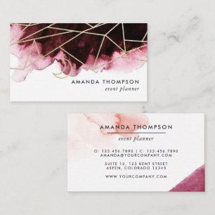 Burgundy and Blush Watercolor Geometric Business Card