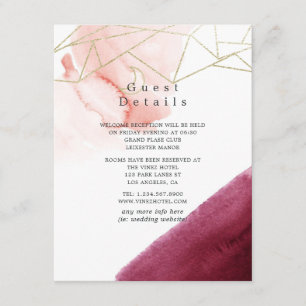 Burgundy and Blush Watercolor Wedding Guest Detail Enclosure Card