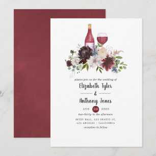 Burgundy and Blush Wine Themed Floral Wedding Invitation