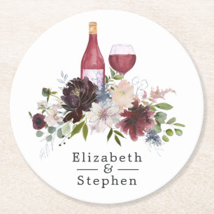Burgundy and Blush Wine themed Wedding Round Paper Coaster