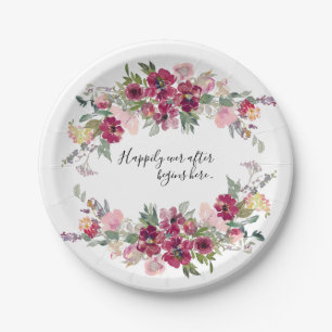 Burgundy and blush with quote Wedding Paper Plate