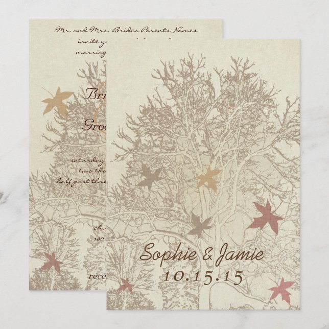 Burgundy and Brown Tree Wedding Invitation (Front/Back)