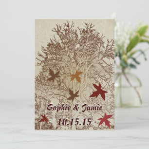 Burgundy and Brown Tree Wedding  Invitation