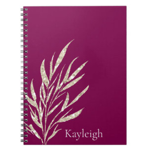 Burgundy and Champagne Gold Glitter Leaves Notebook