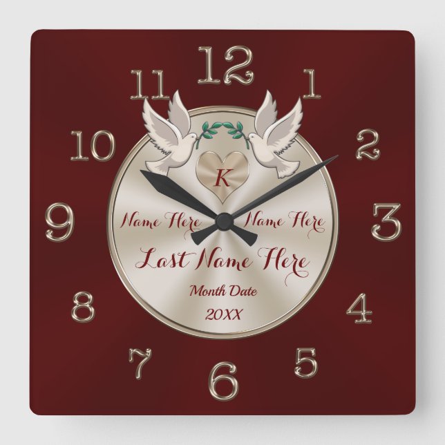 Burgundy and Champagne Wedding Colors Wedding Square Wall Clock (Front)