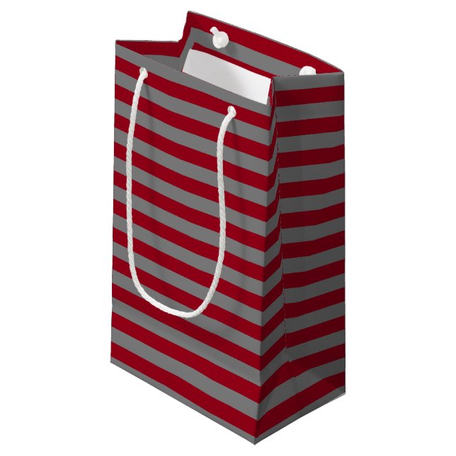 Burgundy and Charcoal Grey Stripes Small Gift Bag (Front Angled)