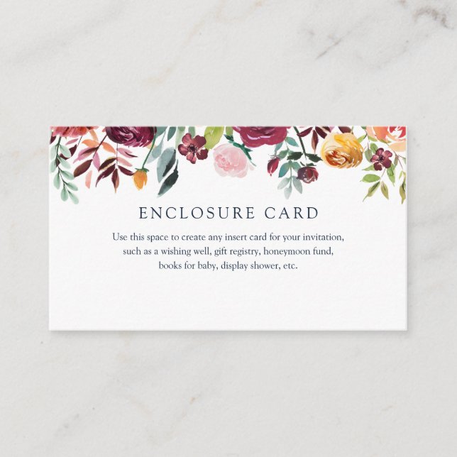 Burgundy and Coral Floral Enclosure Card (Front)