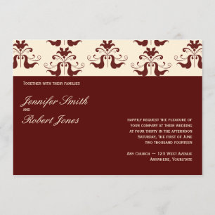 Burgundy and Cream Damask Wedding Invitation